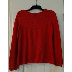 Talbots Vibrant Red Cable Knit Yoke Pullover Crewneck Sweater Cozy Size S
